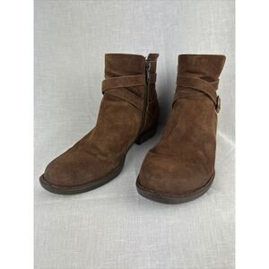 Born Faywood Ankle Boots Womens 7.5‎ Carmel Suede Leather Zipper Buckle (0836)